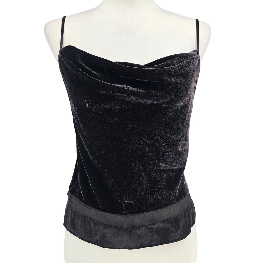 Y2K Victorias Secret Silk Blend Velvet Cowl Drape Cami Top S Black Dark Coquette